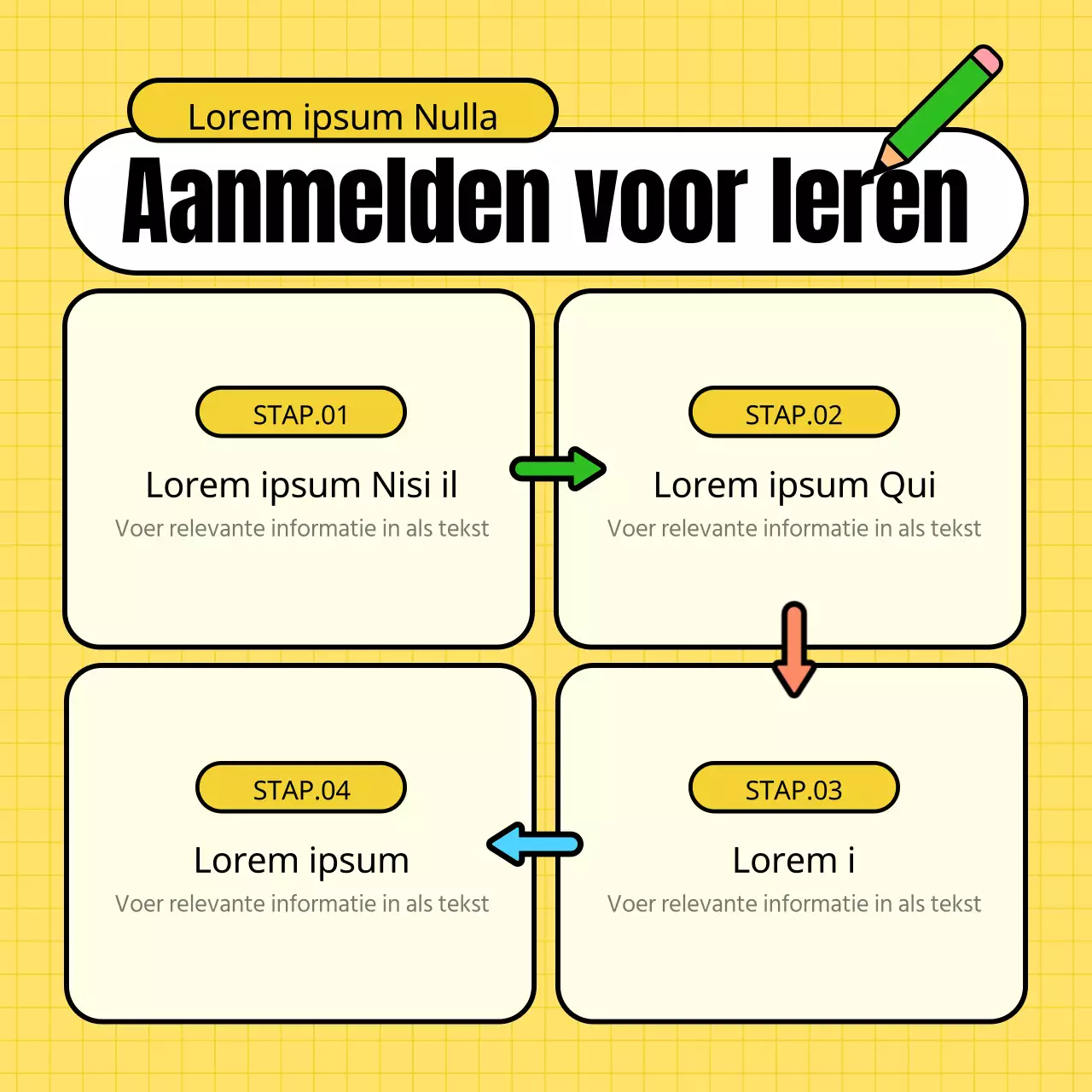 Kitscherig geel en groen opleidingscentrum om werving van studenten te bevorderen