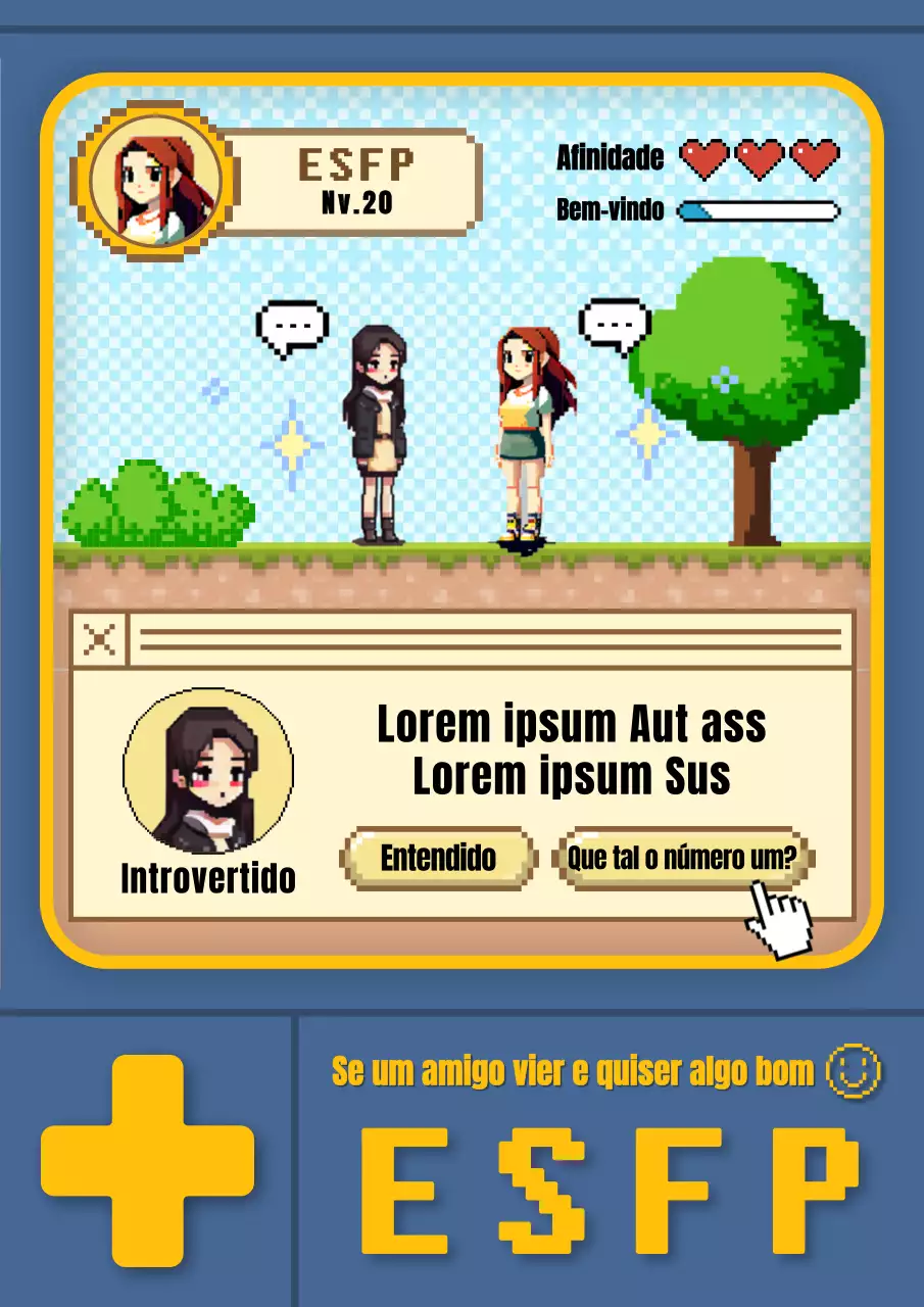 Introdução retro do tipo de personalidade MBTI em azul-marinho e amarelo Tweet