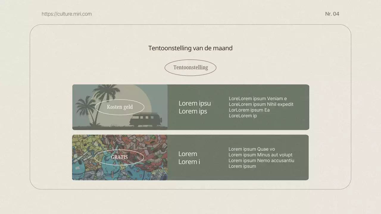 Een klassieke nieuwsbriefgids voor cultureel toerisme in beige en kaki