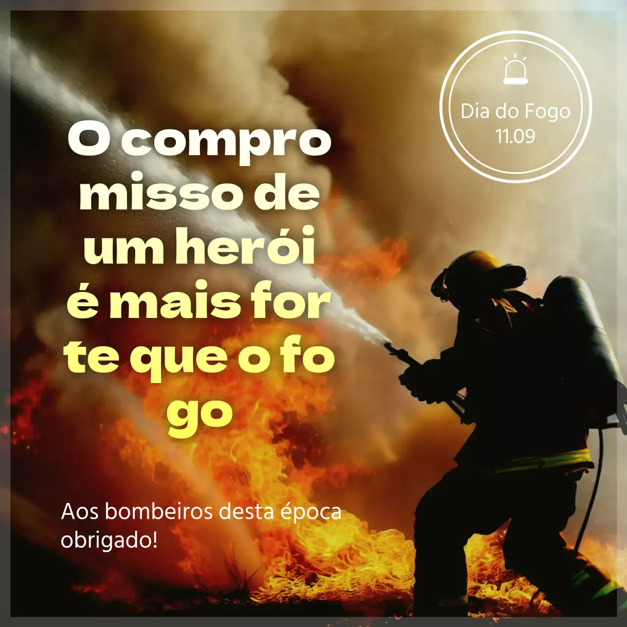 Promover o Dia dos Bombeiros em castanho e amarelo com um toque moderno