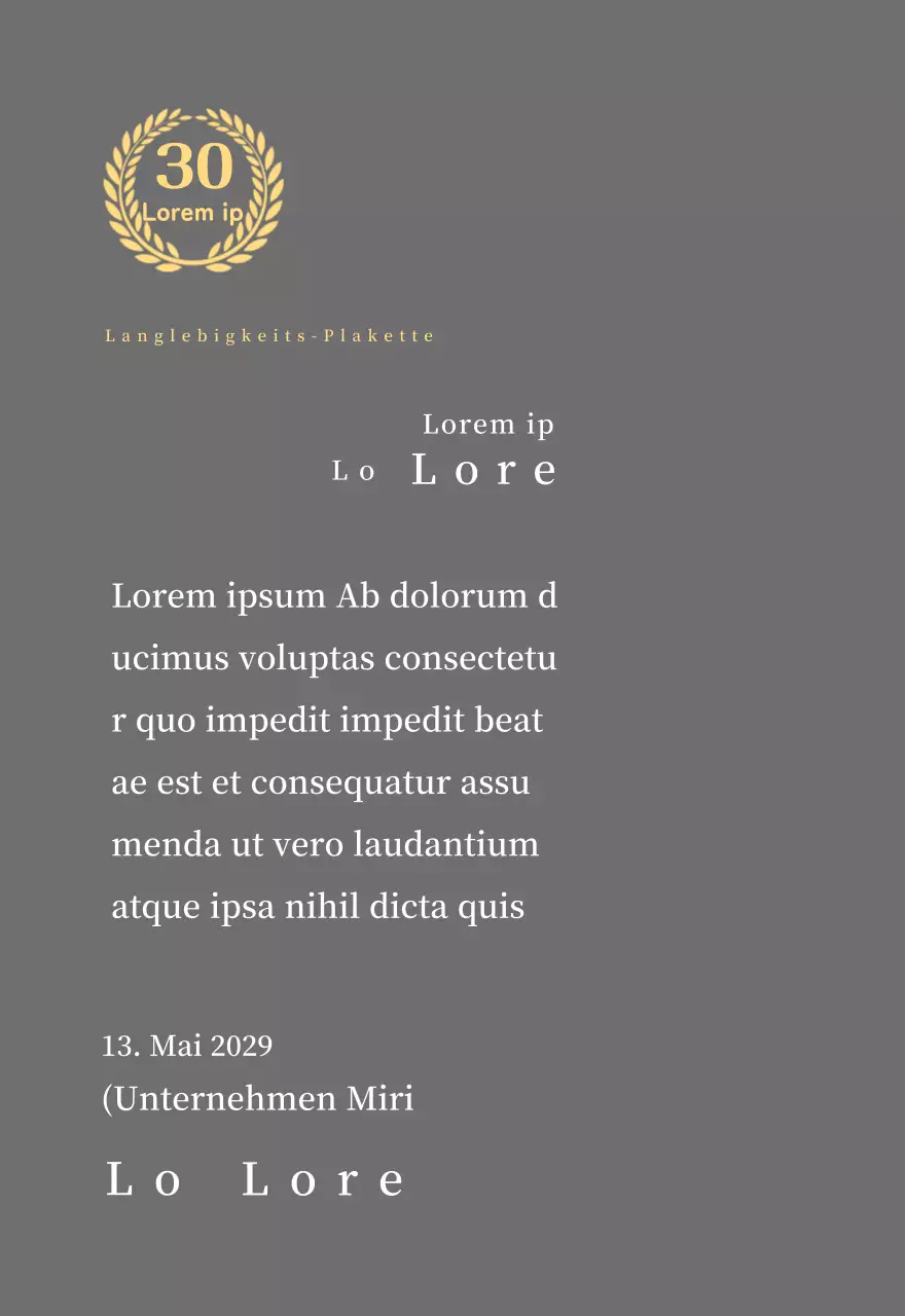 Firmenjubiläumsplakette mit Lorbeersymbol Konzept