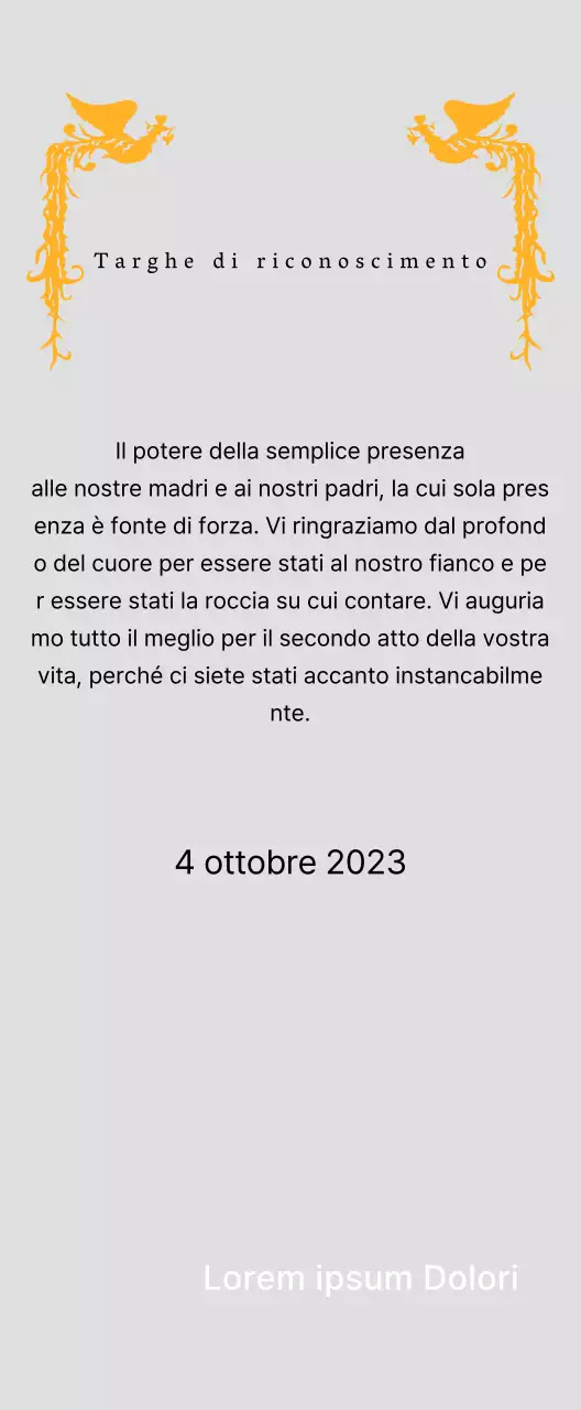 Targa di ringraziamento a tema Festa della Mamma con illustrazione di una fenice