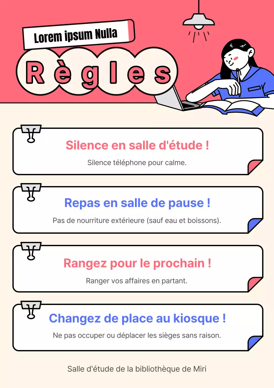 Règles pour la salle d'étude kitsch rose et bleue