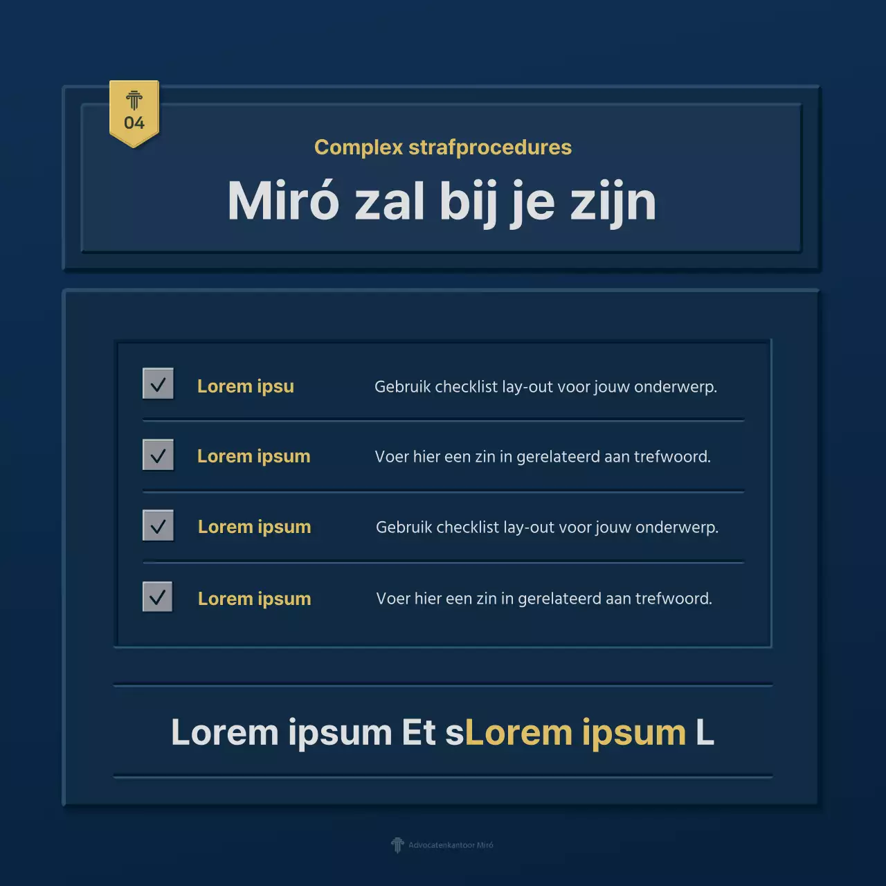 Een eenvoudig blauw en geel bedrijfsprofiel van een advocatenkantoor