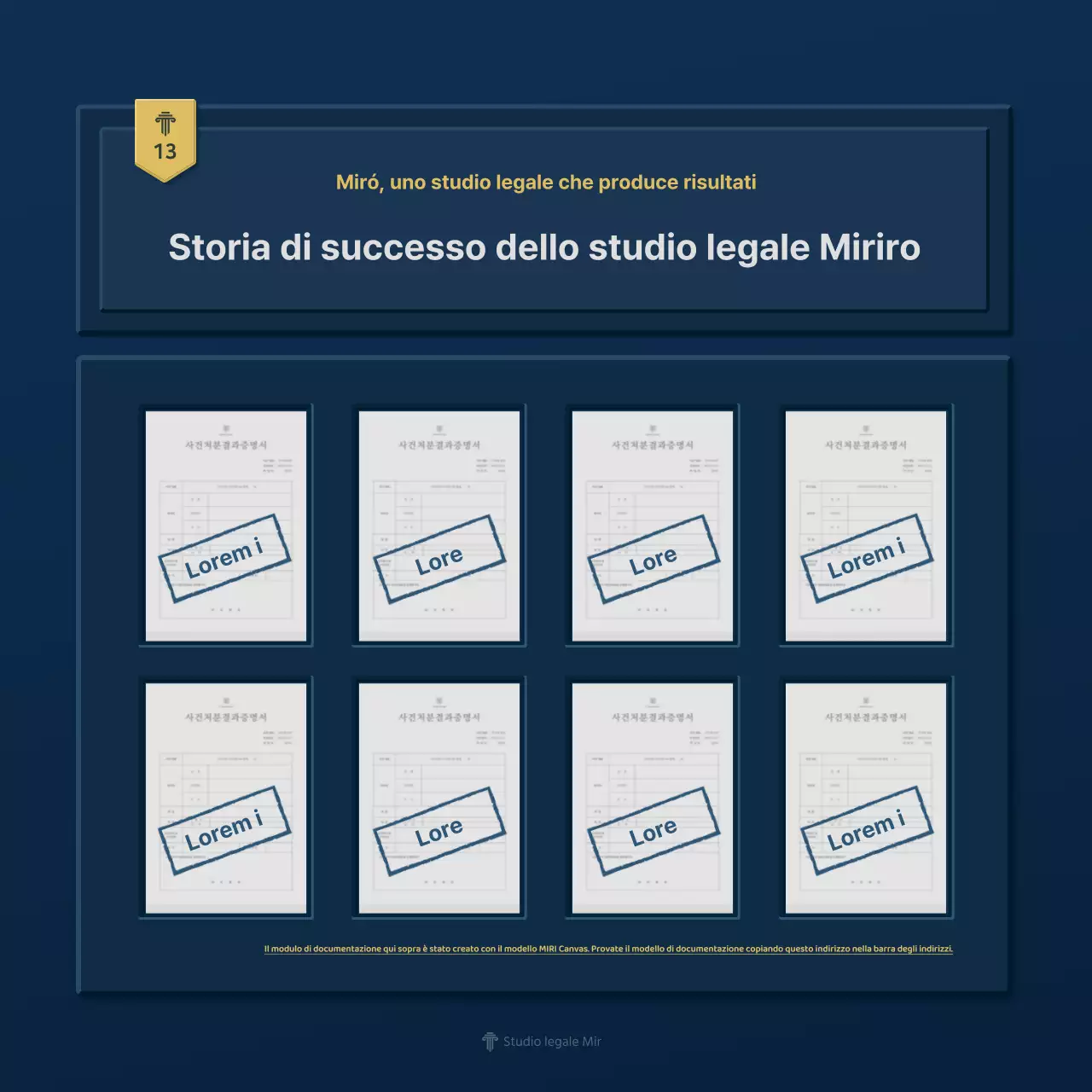Un semplice profilo aziendale di uno studio legale in blu e giallo