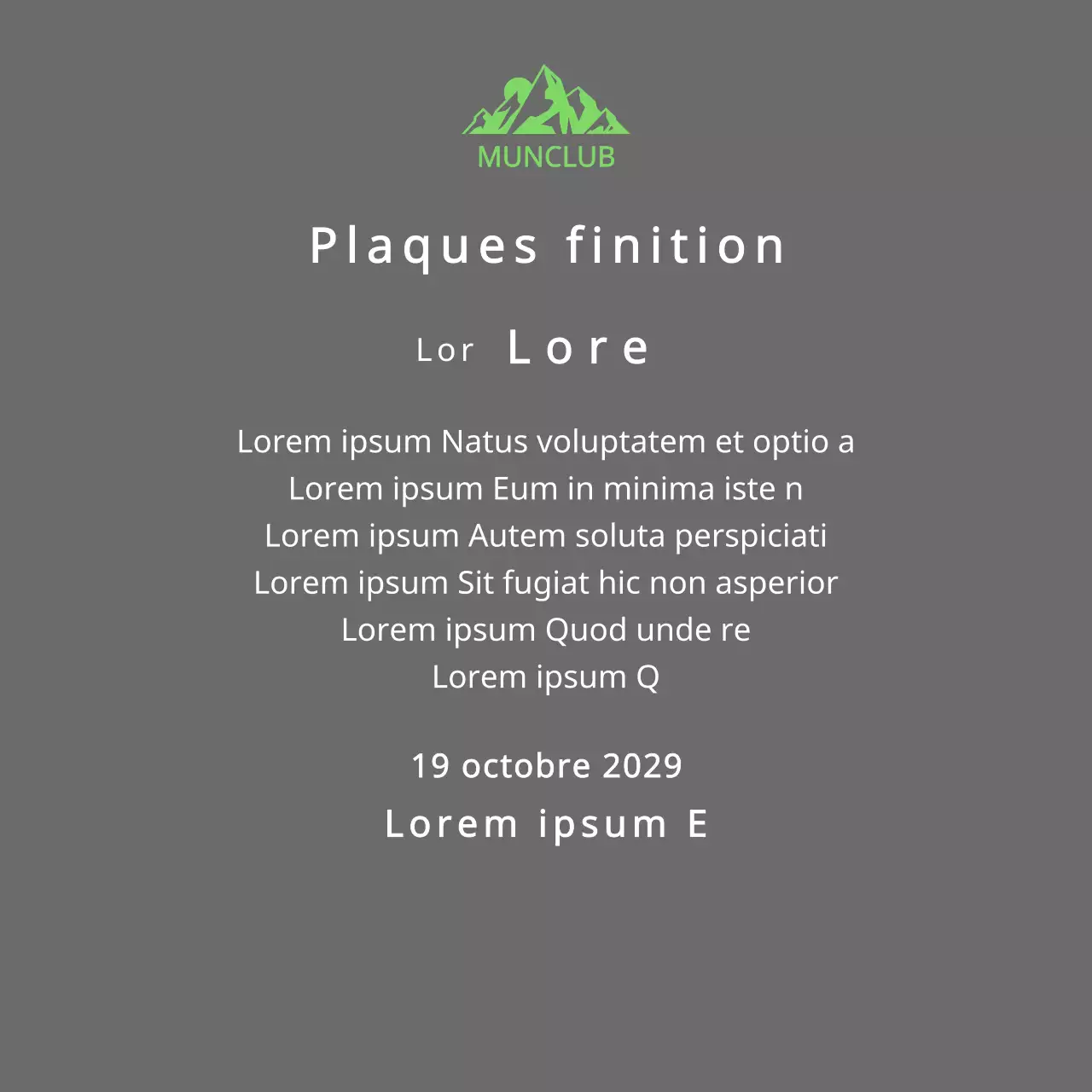 Plaque de finisher d'un club de montagne avec logo du club, illustration d'une montagne verte