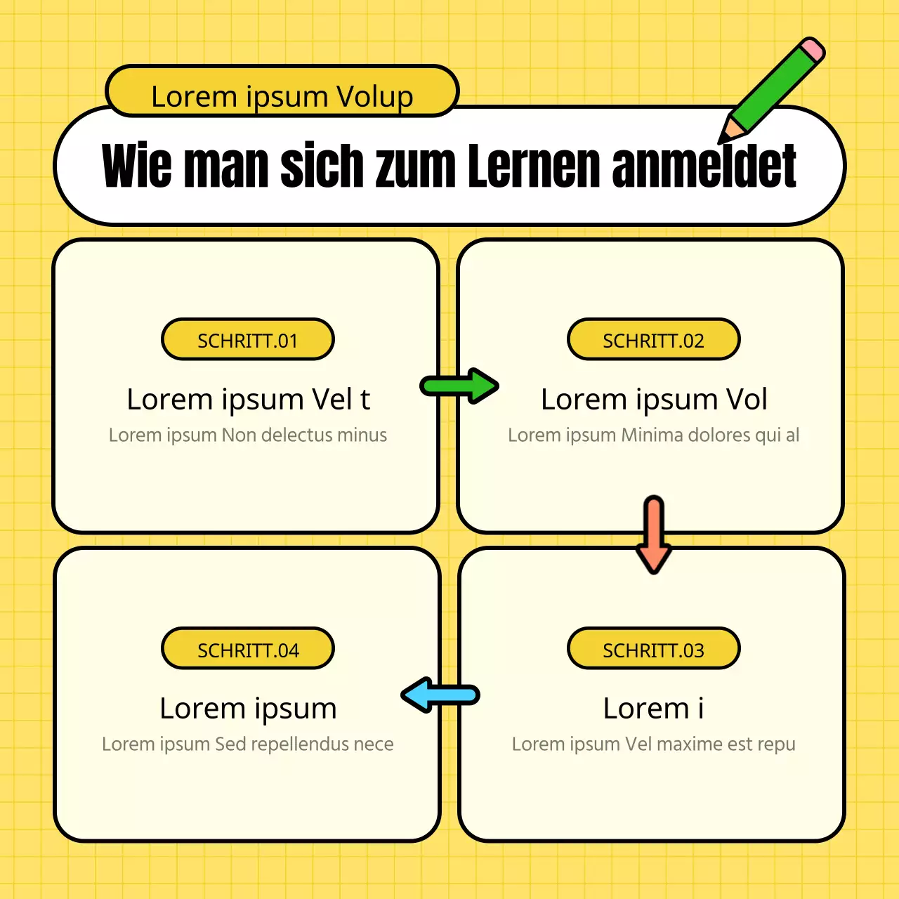 Kitschiges gelb-grünes Ausbildungszentrum zur Förderung der Studentenrekrutierung