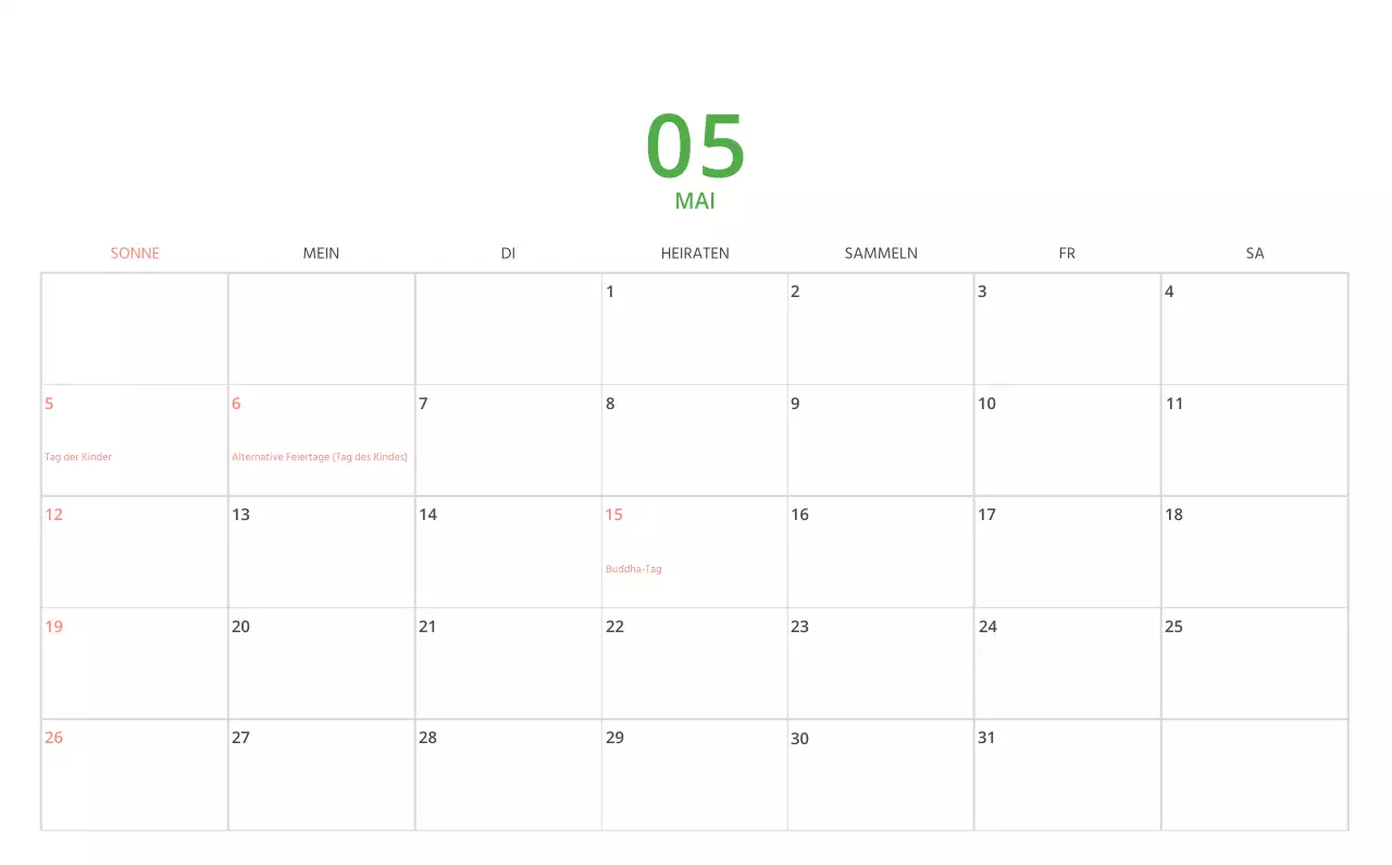 Niedlich illustrierter grüner Tischkalender mit Familienthemen