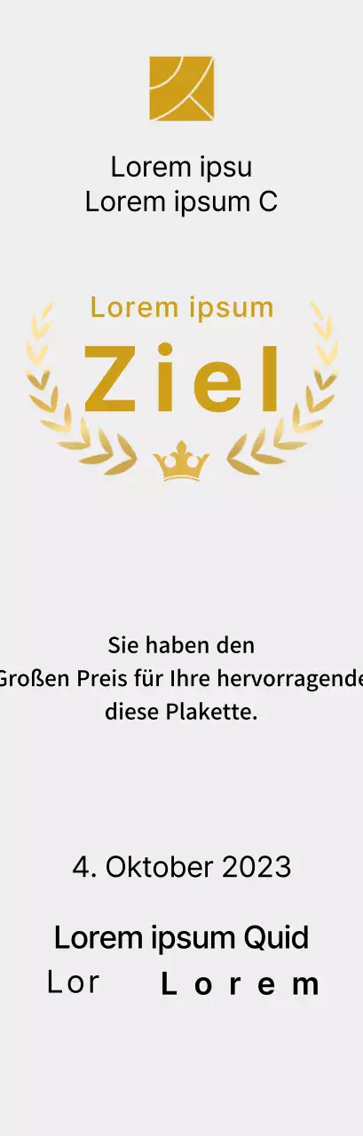 Siegerplakette des Wettbewerbskonzepts mit Lorbeerlinien und Kronenillustration