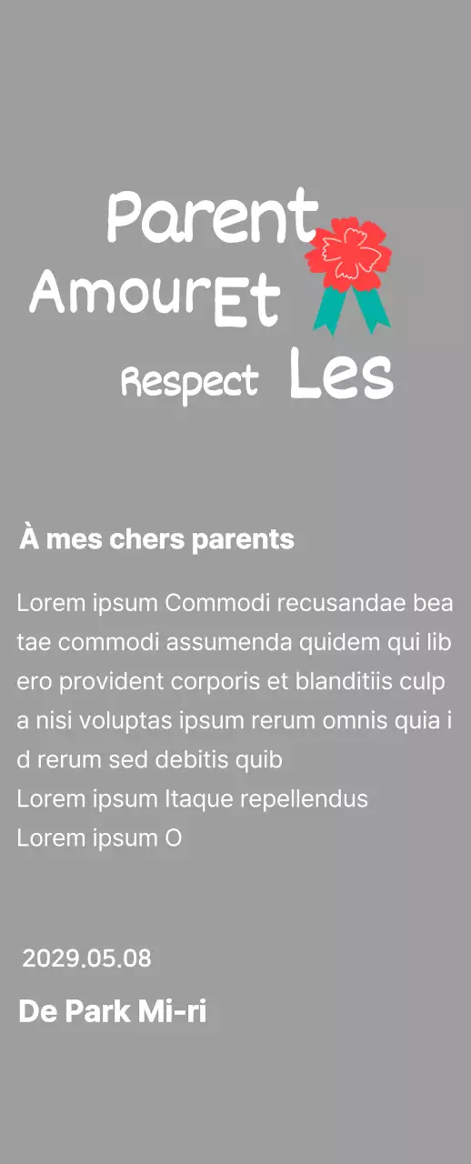 Calligraphie de la fête des mères avec illustration d'un œillet rouge