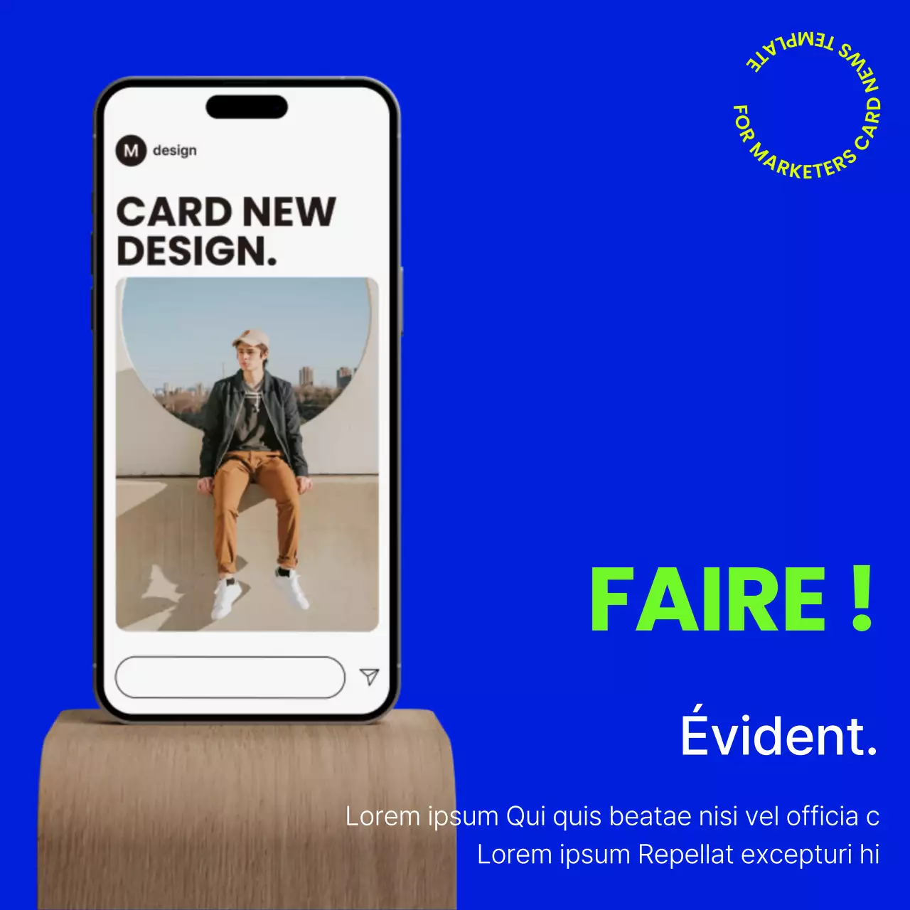 Proposition de modèle de cardnews moderne et branché en bleu marine et couleurs fluorescentes