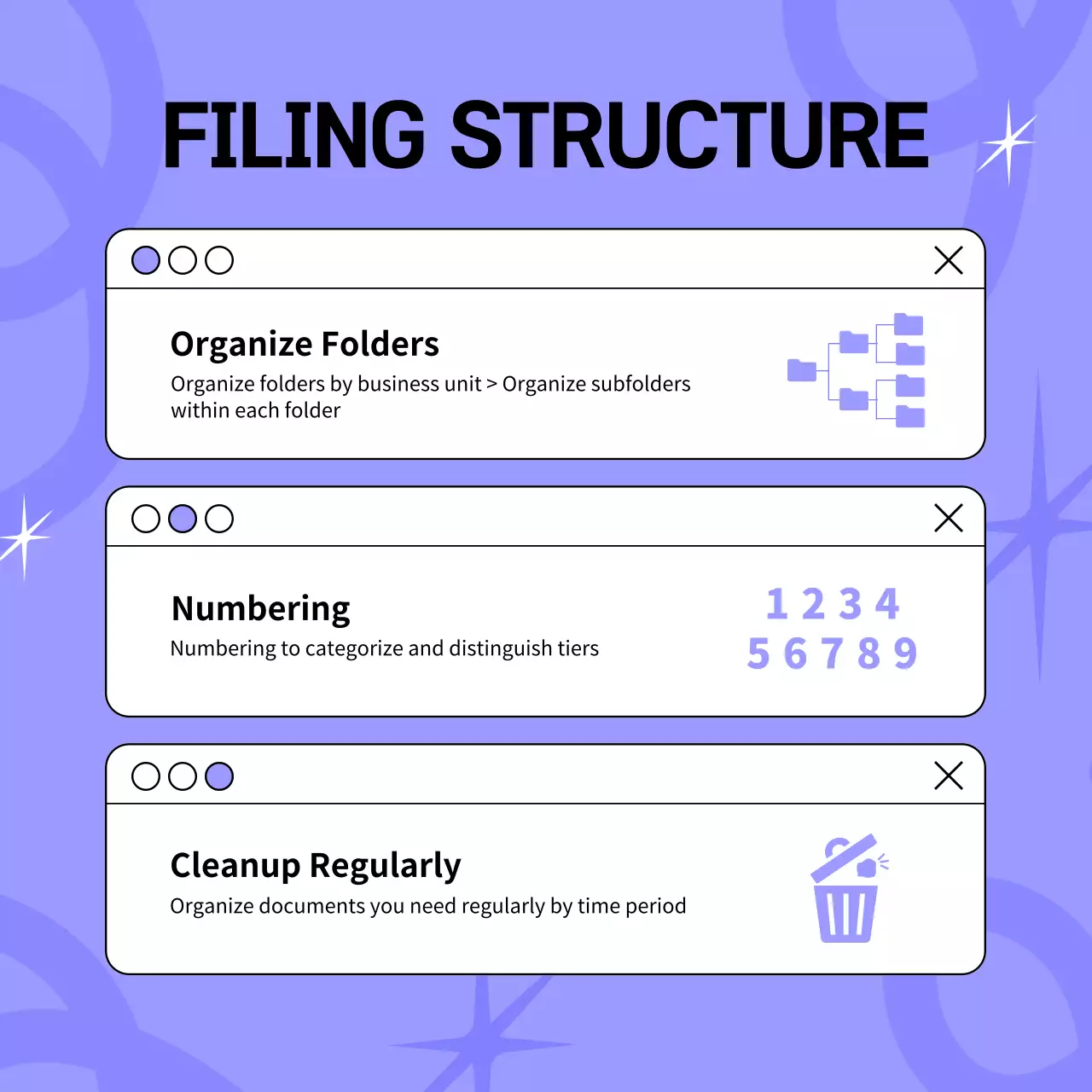 A mauve-and-black, pop-art-inspired post on work hacks