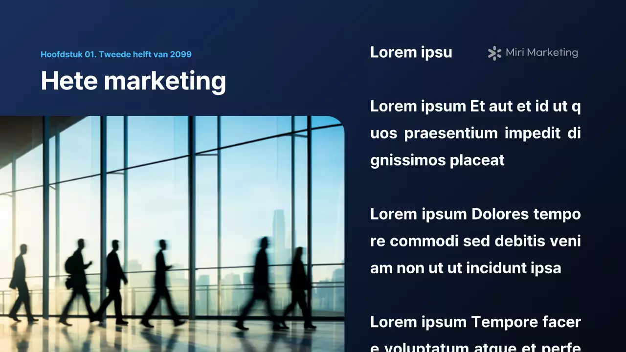 Een modern marketingrapport in marineblauw en wit
