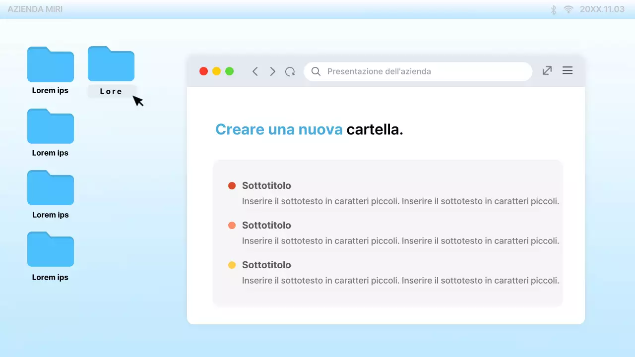 Presentazione dell'interfaccia utente del PC di tendenza di colore azzurro