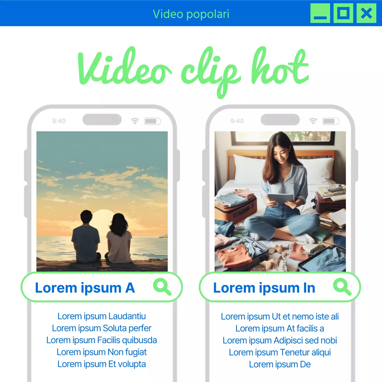 Promuovete le novità di marketing di tendenza in chartreuse e blu