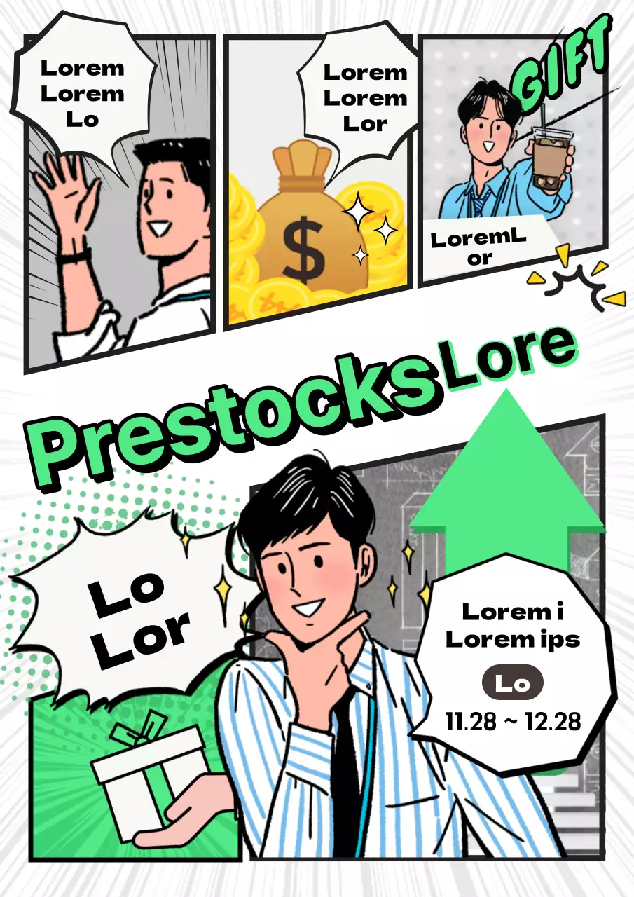 Kitschige, schwarz-weiße Anzeigen für Aktienanlagen und Jahresberichte