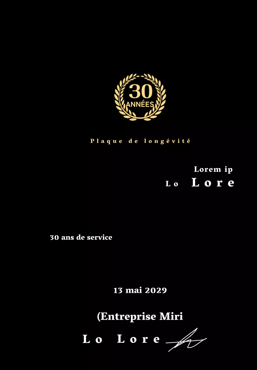 Plaque d'entreprise pour longs états de service avec symbole de laurier