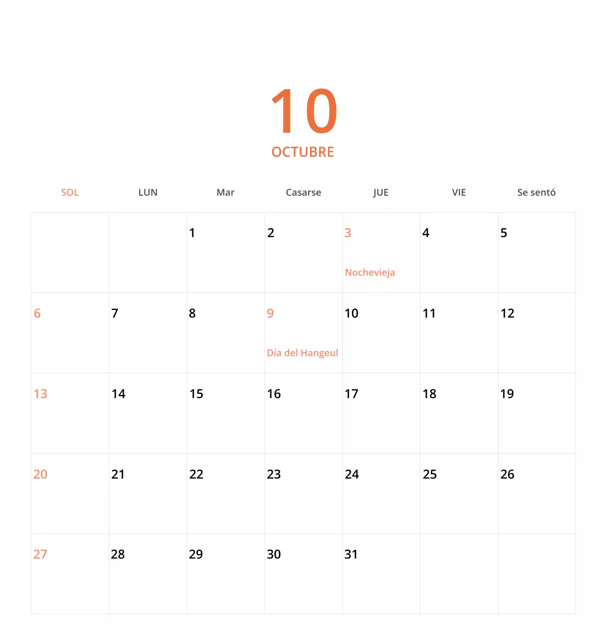Bonito calendario de sobremesa ilustrado de temática familiar en color verde