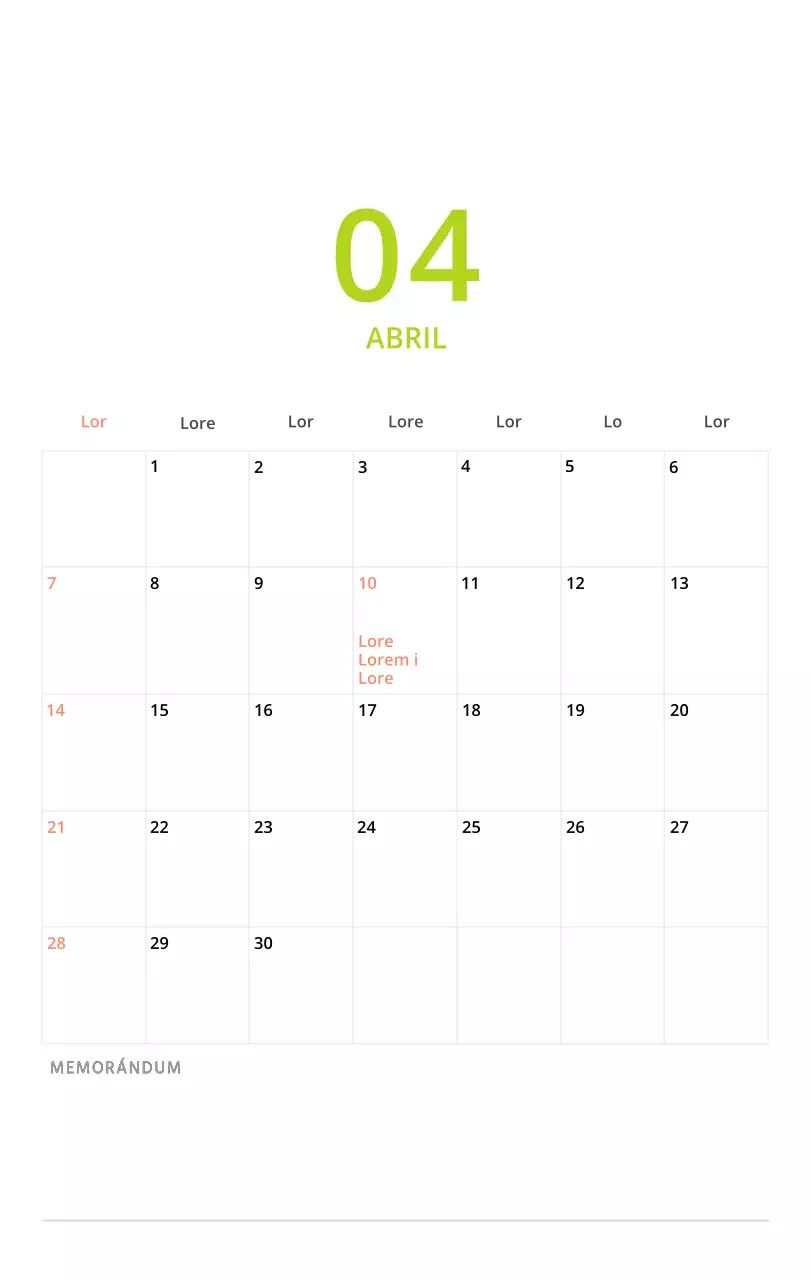 Bonito calendario de sobremesa ilustrado de temática familiar en color verde