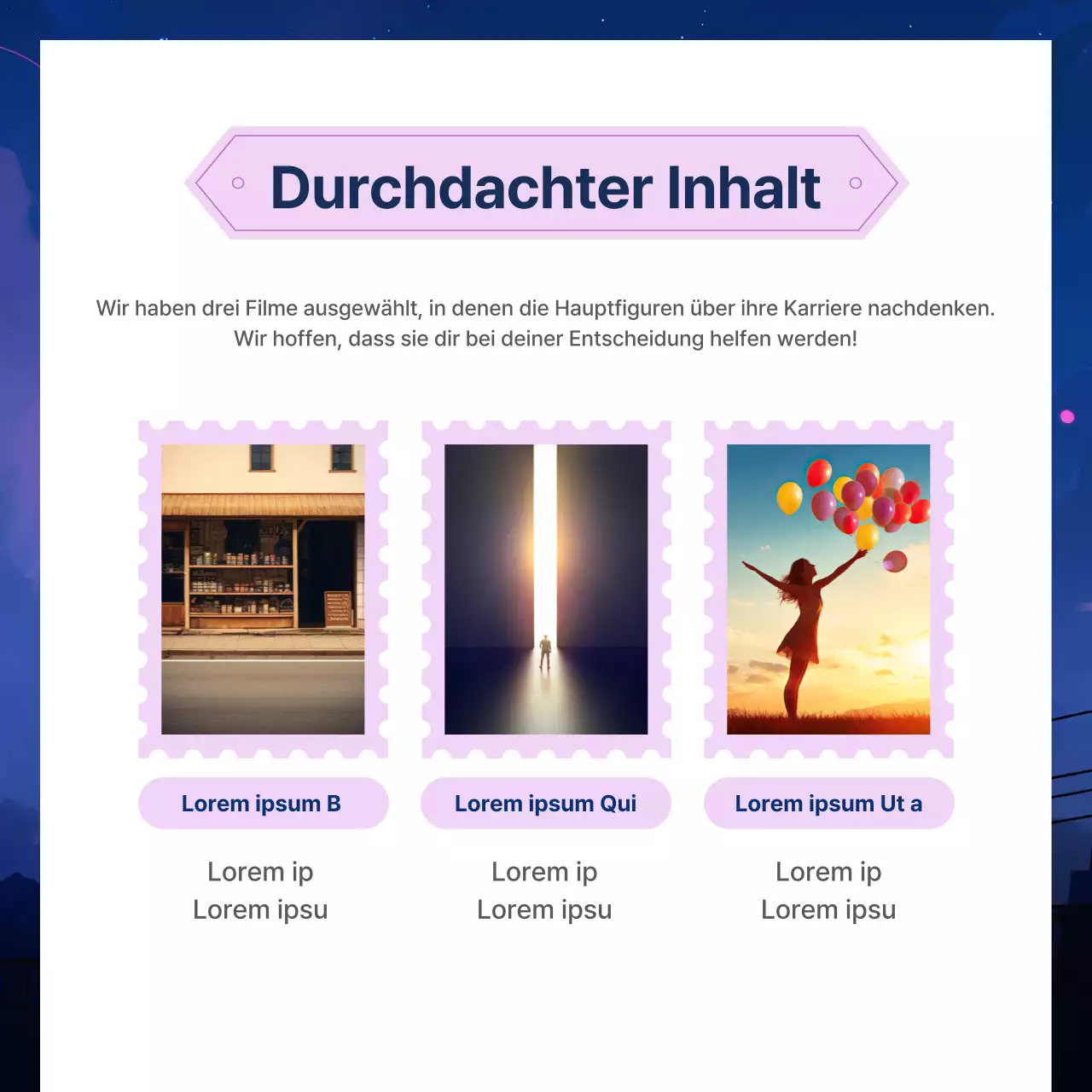 Förderung der Beratung in den Trendfarben Marineblau und Lila