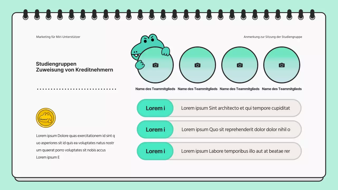 Minimalistische Präsentation eines Studientreffens in Minze und Schwarz