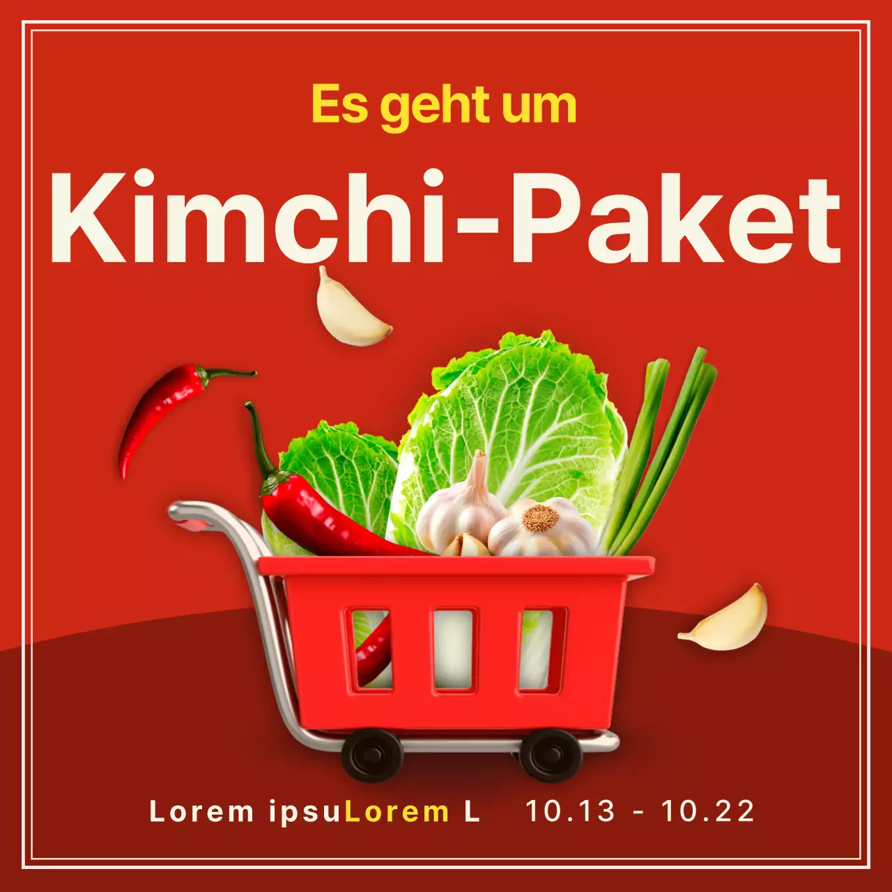 Werbung für ein rotes und gelbes Kimchi-Grundpaket.