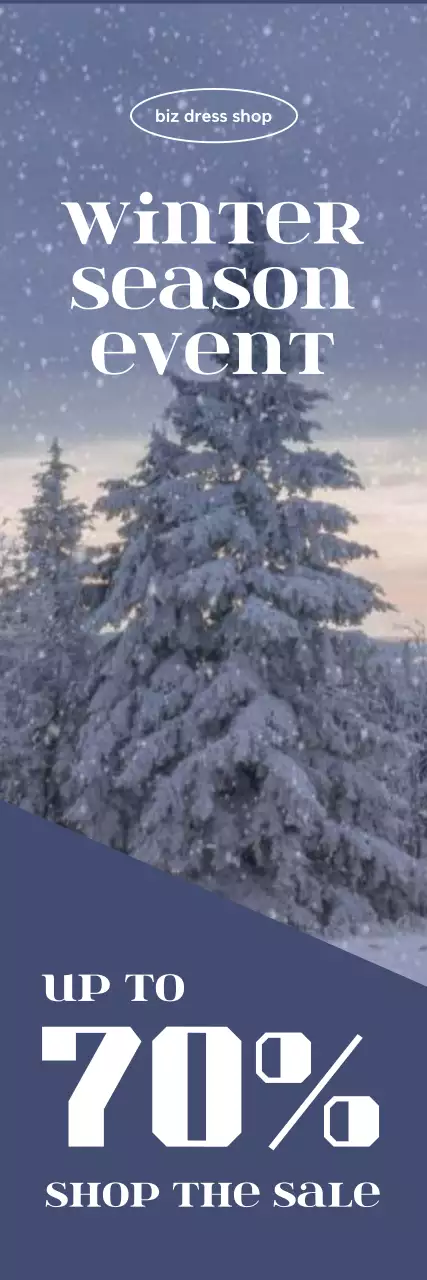 Winter sale event banner with a wintry background