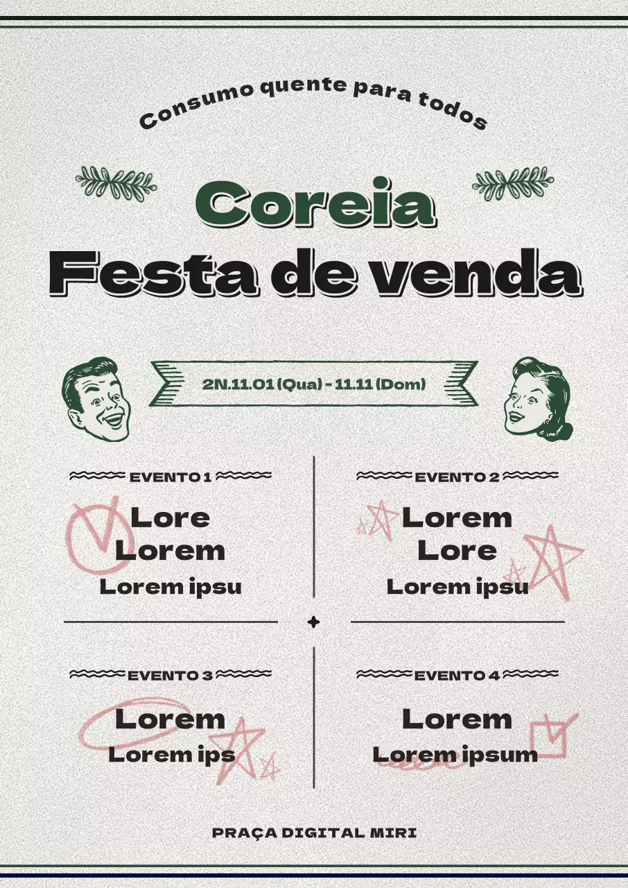 Um guia para a Korea Sale Festa, com o seu visual retro verde e cinzento