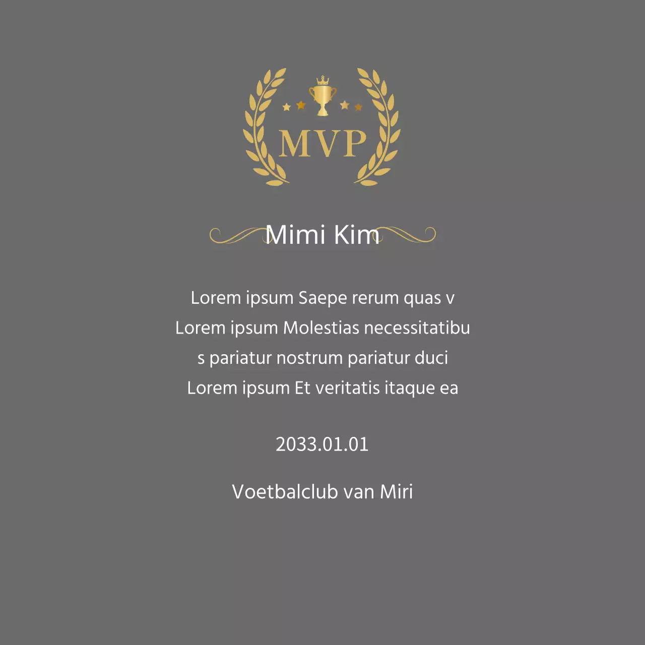 Kampioenschapsplaat met gouden lauweren en trofee