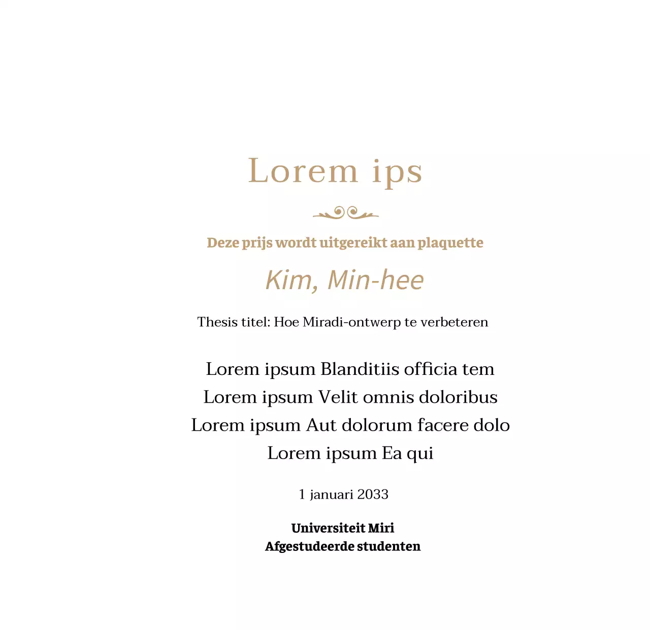 Luxe diploma-plaat met schoollogo en gouden rand