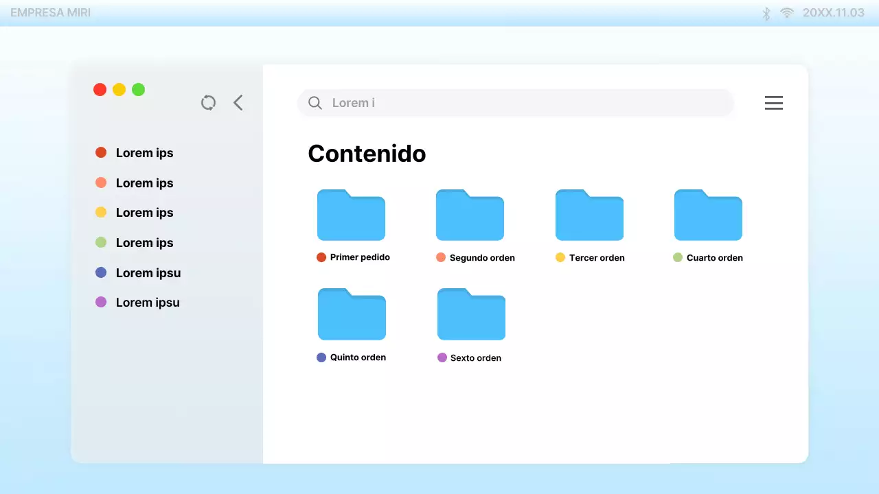 Presentación en la moderna interfaz de escritorio azul claro para PC