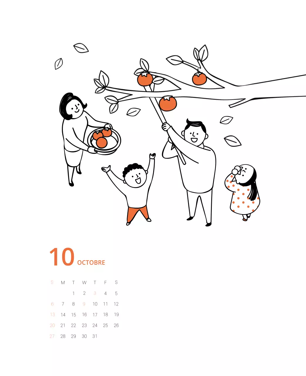 Calendrier illustré multicolore