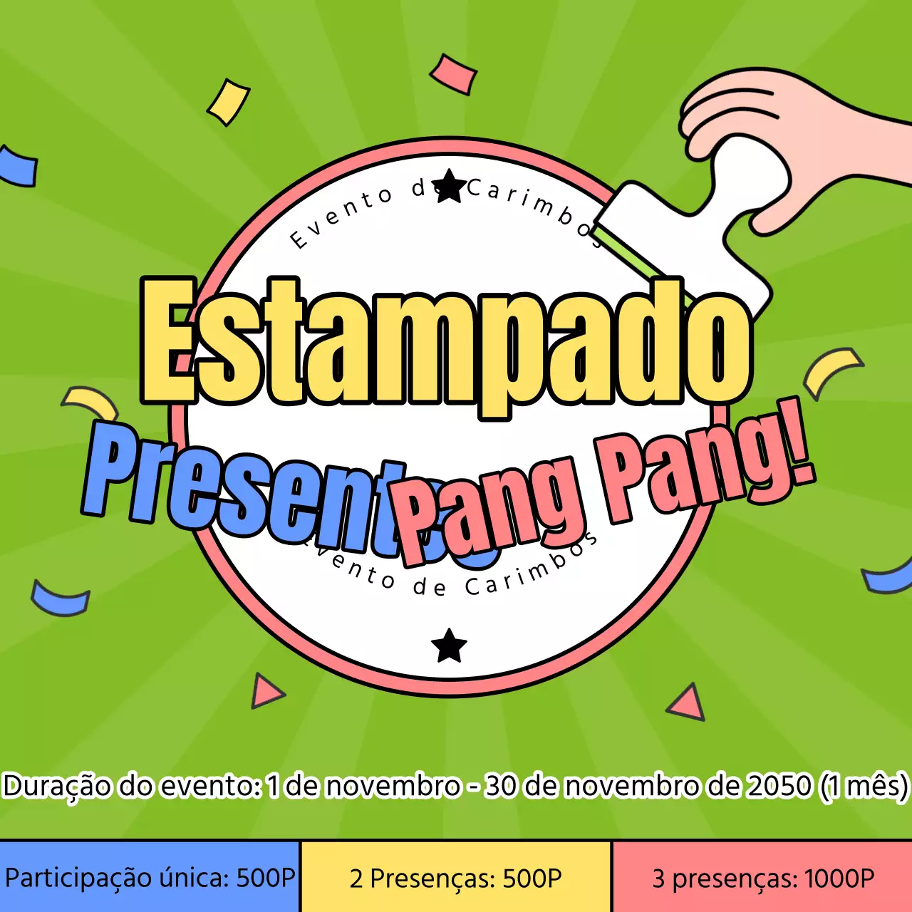 Anúncio de evento para presentes com carimbo kitsch em rosa e chartreuse