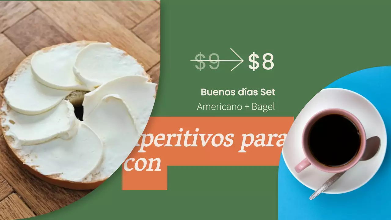 Anuncio minimalista del menú de la tienda en verde y naranja