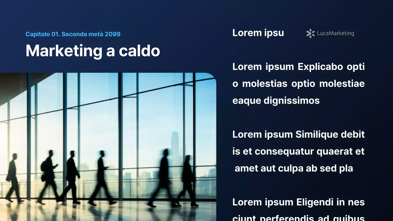 Un moderno rapporto di marketing in blu navy e bianco