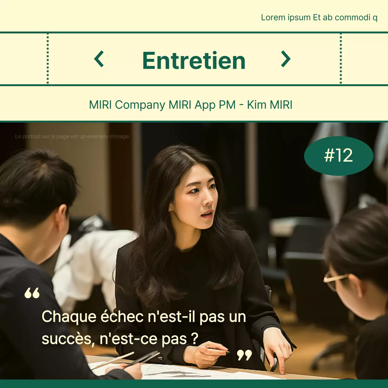 Un portrait d'entreprise simple, un poste d'entretien en ivoire et vert