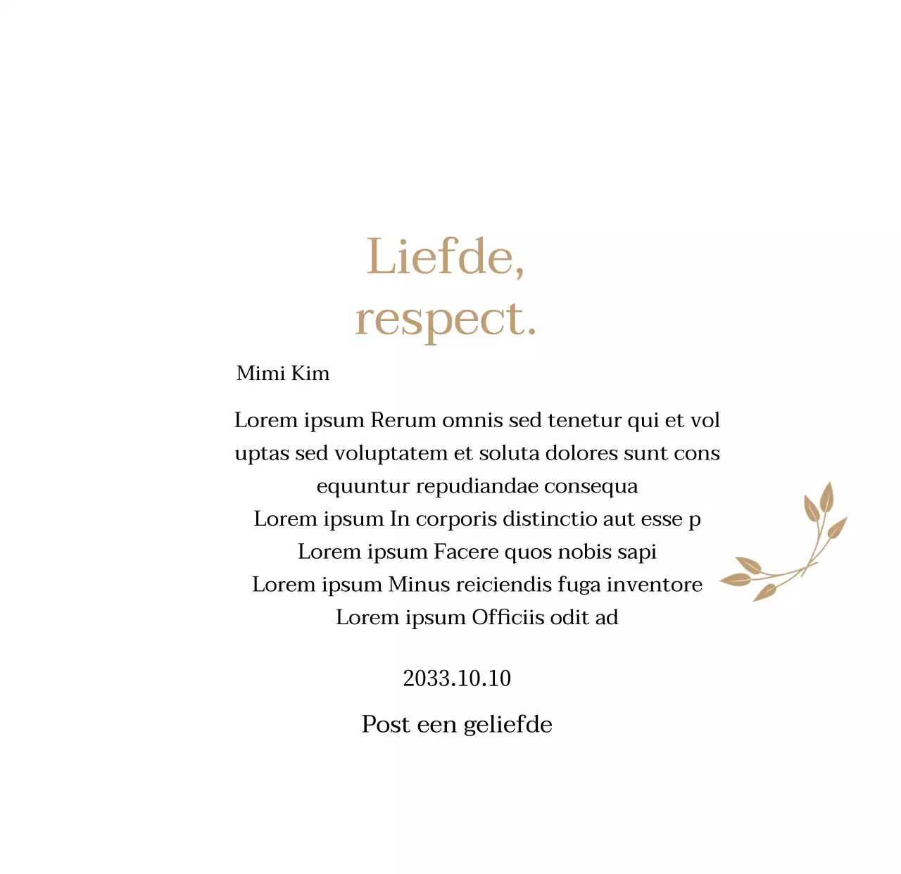 Classy bedankbord met goud en bladeren