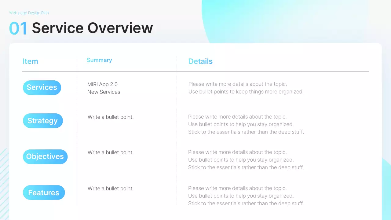 블루 모던 웹 디자인 플랜 프레젠테이션