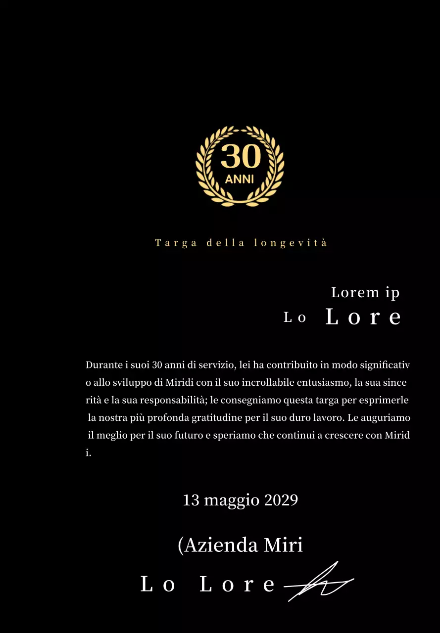 Concetto di targa aziendale di lungo servizio con simbolo dell'alloro