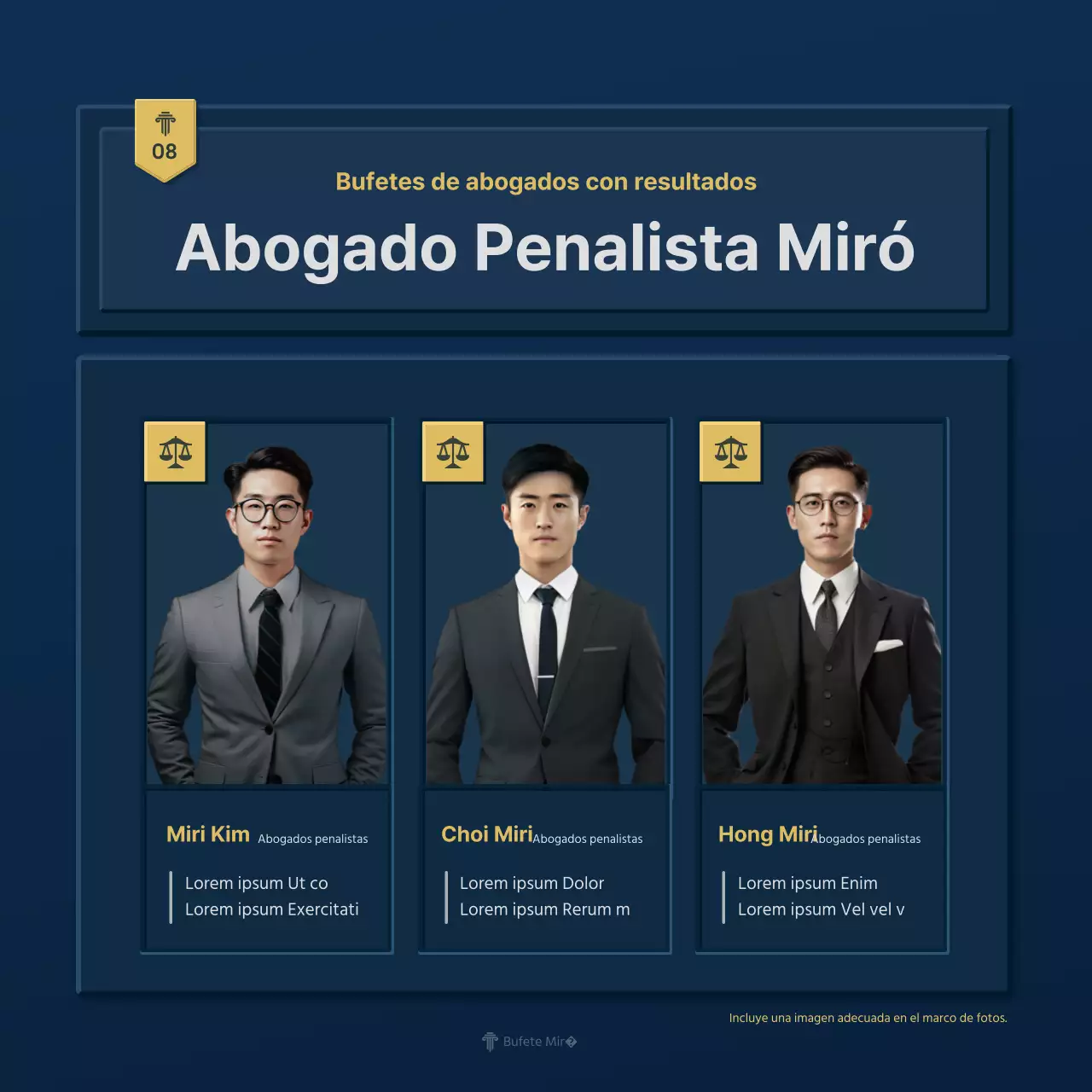 Un sencillo perfil de empresa de bufete de abogados en azul y amarillo