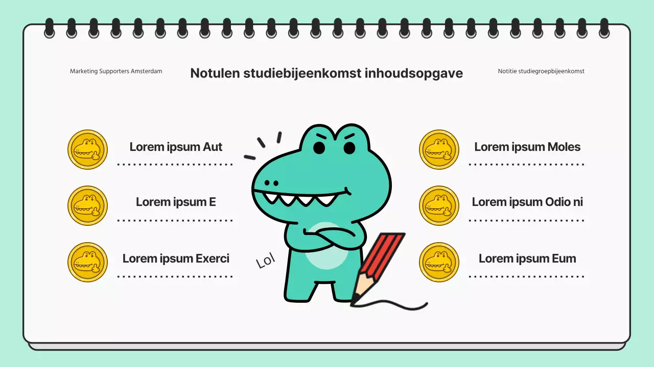Minimalistische presentatie voor studiebijeenkomst in mint en zwart