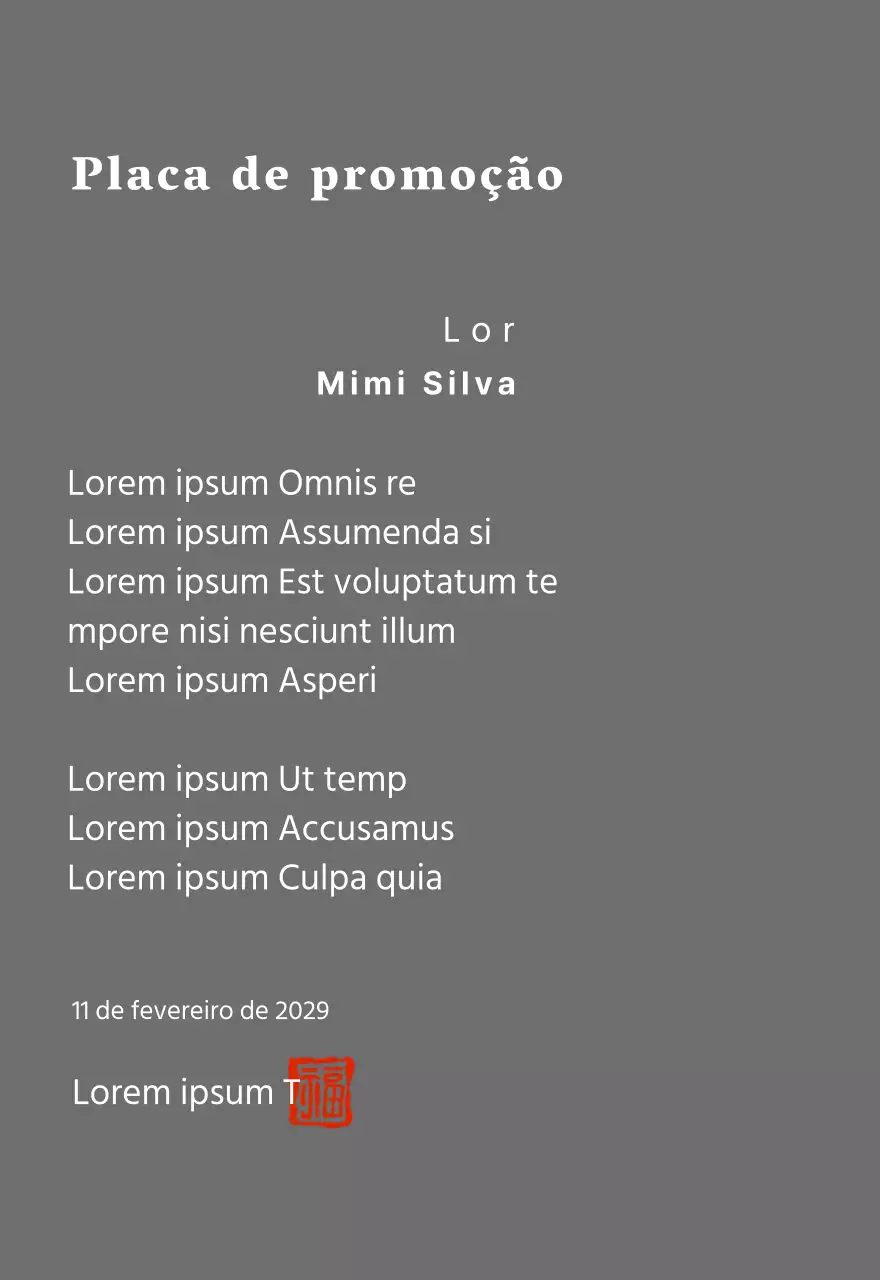 Placa de felicitações de promoção num tipo de letra serifado com classe