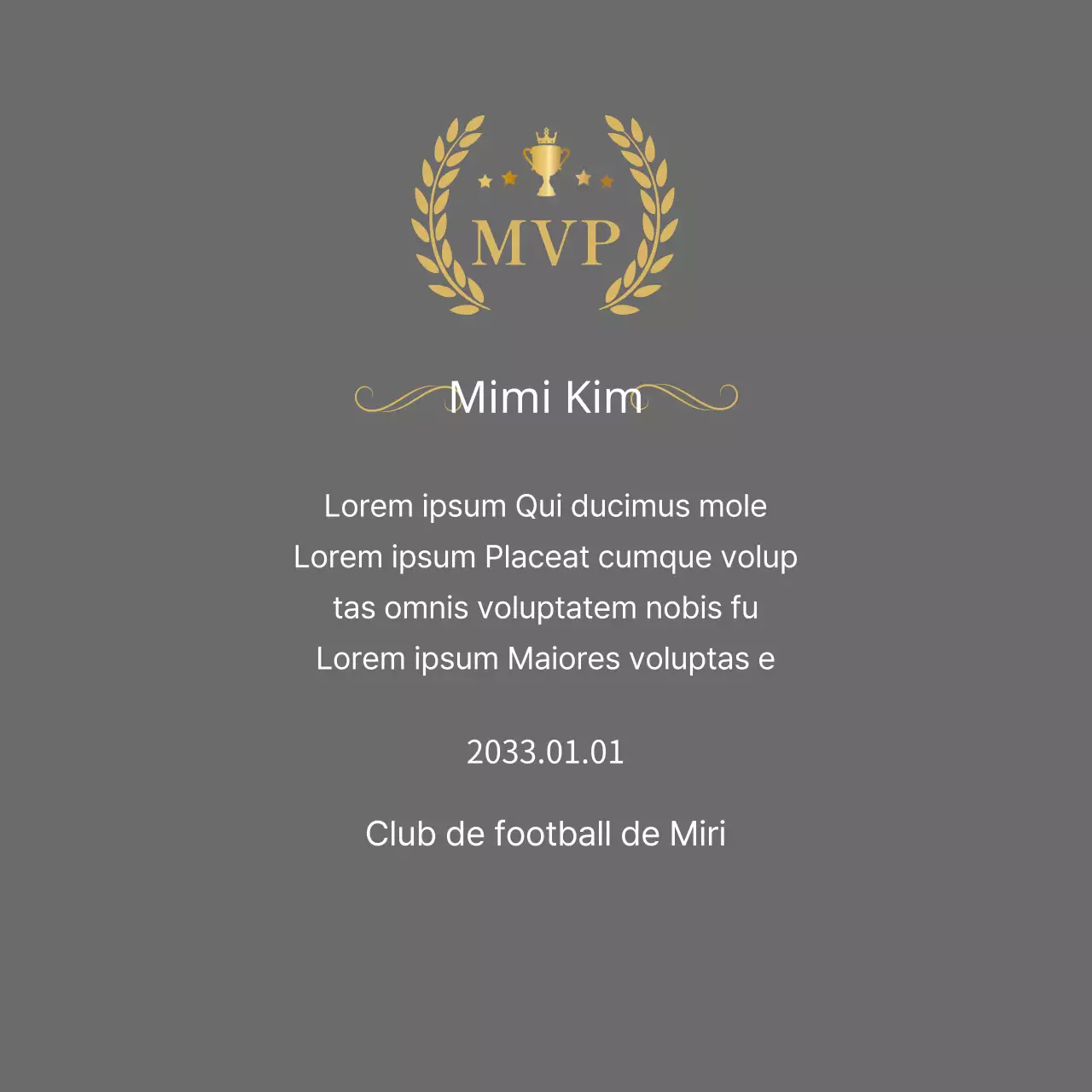 Plaque de championnat avec lauriers et trophée en or