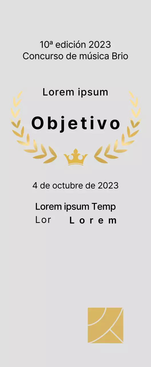 Placa del ganador del concurso conceptual con líneas de laurel e ilustración de una corona