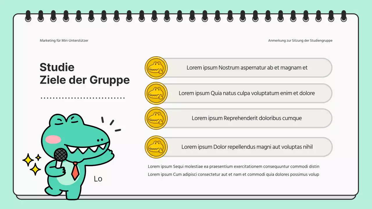 Minimalistische Präsentation eines Studientreffens in Minze und Schwarz