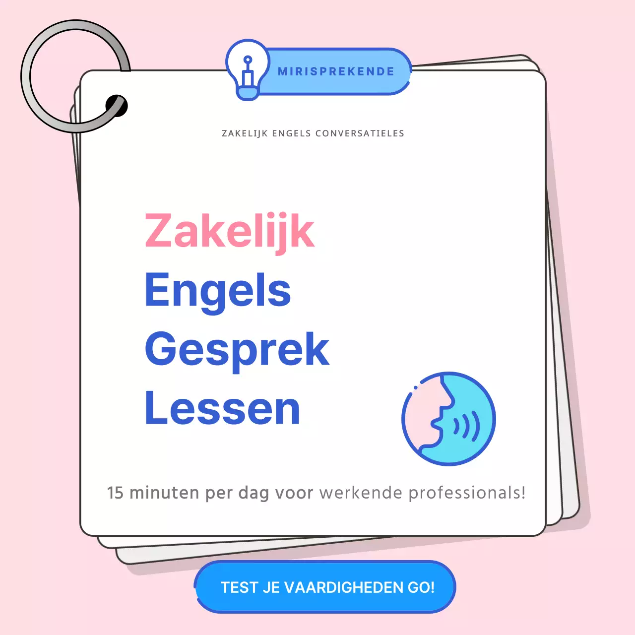 Stimuleer conversaties in zakelijk Engels met een roze en blauw kleurenschema
