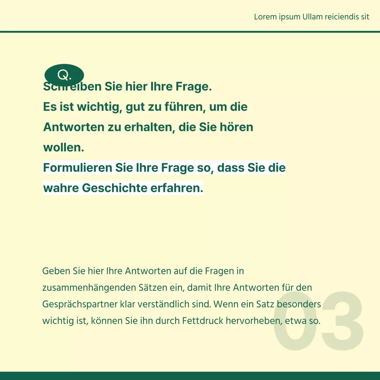 Ein einfaches Unternehmensporträt für ein Vorstellungsgespräch in Elfenbein und Grün