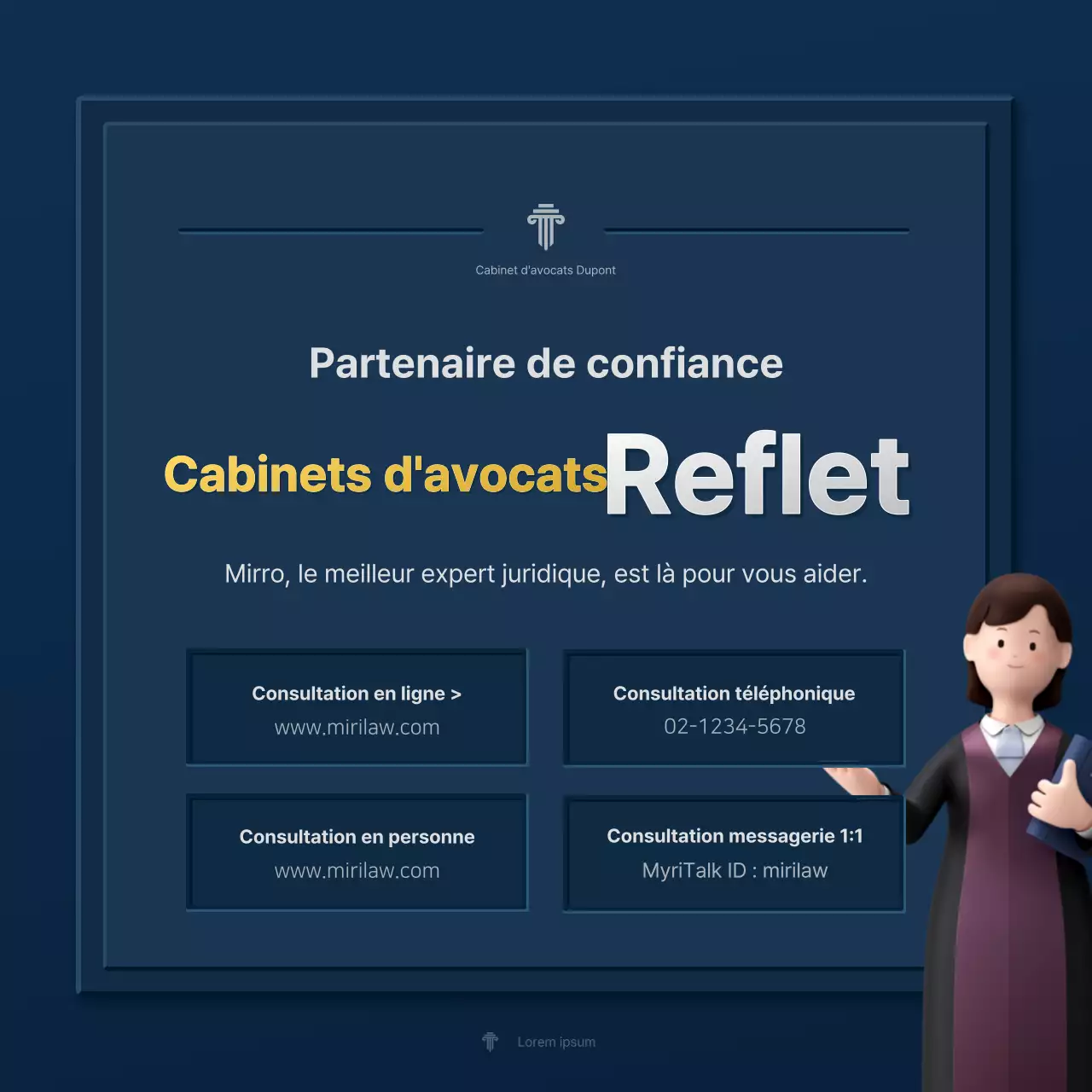 Un simple profil d'entreprise de cabinet d'avocats bleu et jaune