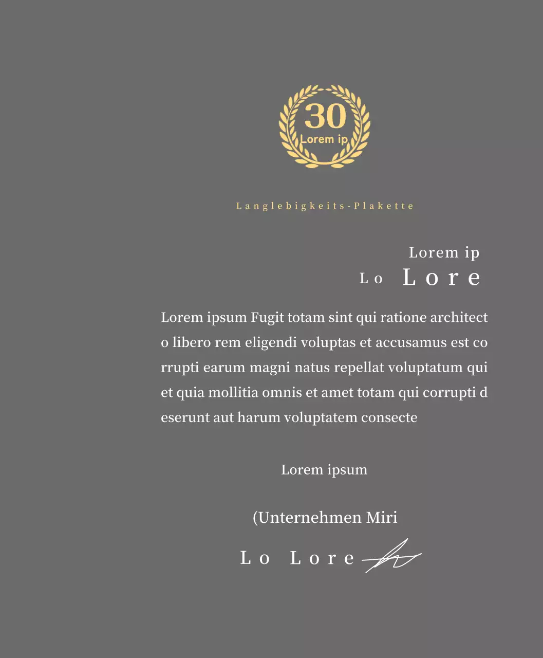 Firmenjubiläumsplakette mit Lorbeersymbol Konzept