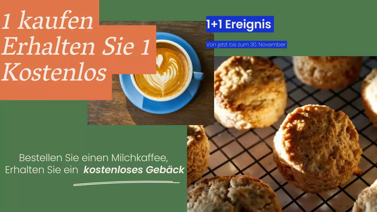 Minimalistische Anzeige für die Speisekarte in den Geschäften in Grün und Orange